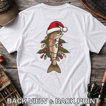 Christmas Trout Tree Fishing Graphic T-Shirt | Back Print