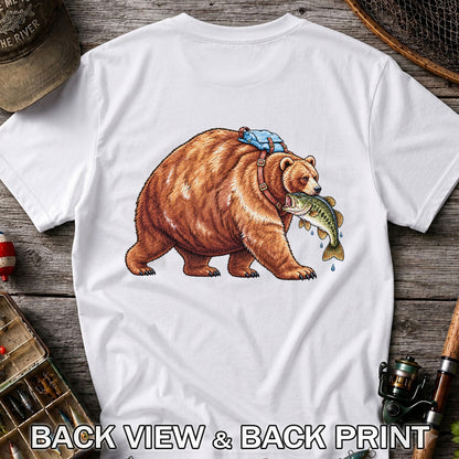 Bear Carrying Bass Fishing Wildlife Graphic T-Shirt | Back Print