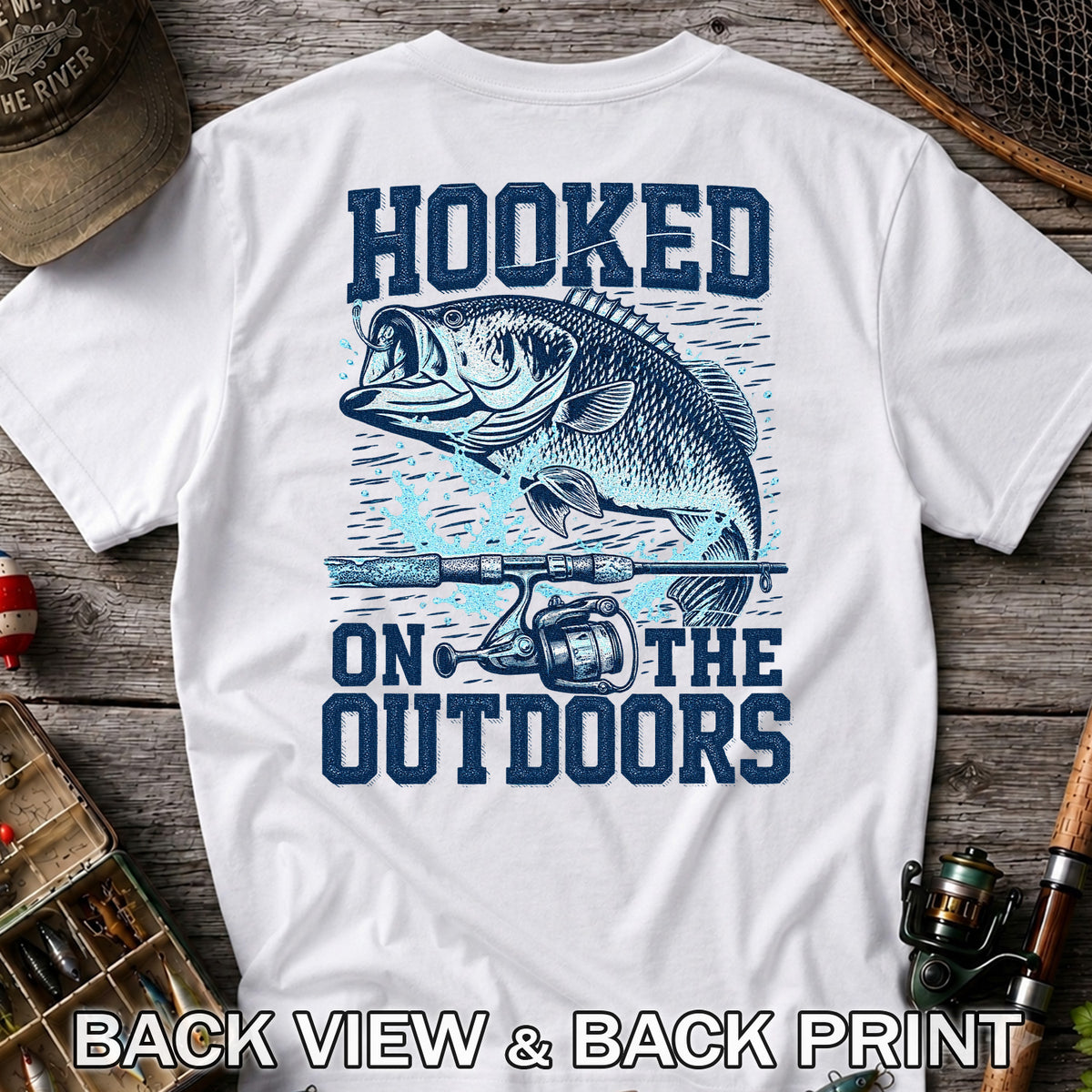 Hooked on the Outdoors Bass Fishing Graphic T-Shirt | Back Print