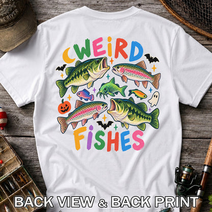 Weird Fishes Halloween Bass and Rainbow Trout Fishing T-Shirt | Back Print
