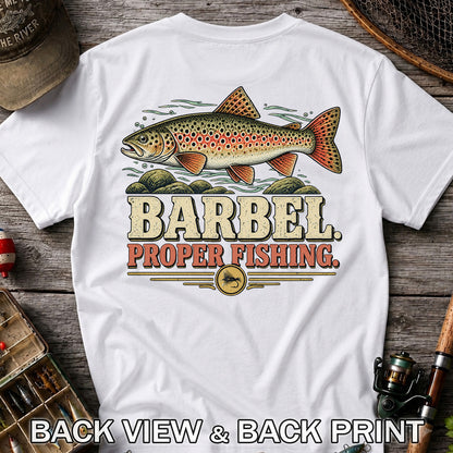 Barbel Proper Fishing Brown Trout Graphic T-Shirt | Back Print