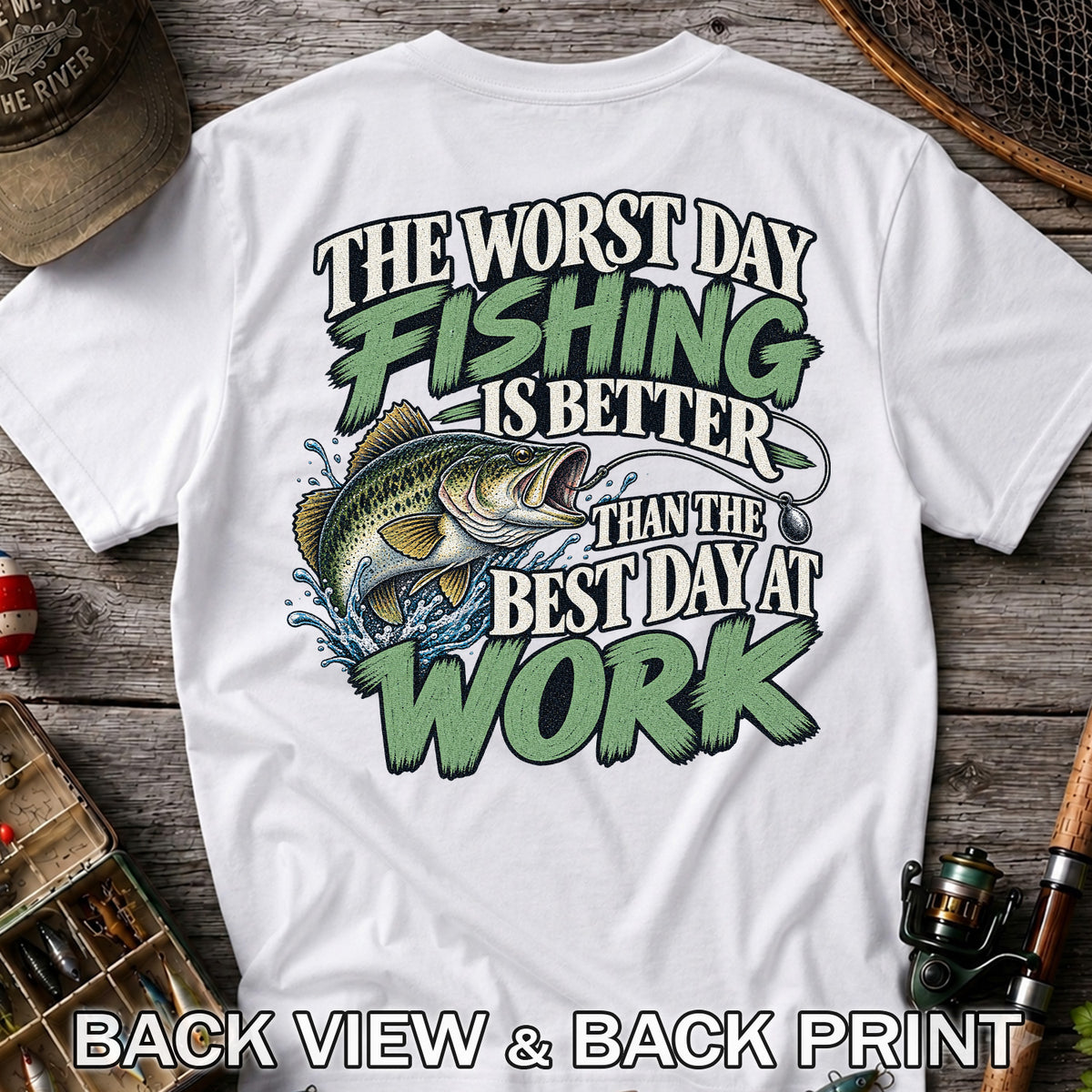 Largemouth Bass Fishing Humor Graphic T-Shirt | Back Print