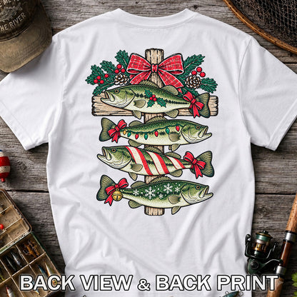 Christmas Bass Fishing Sign Holiday Graphic T-Shirt | Back Print