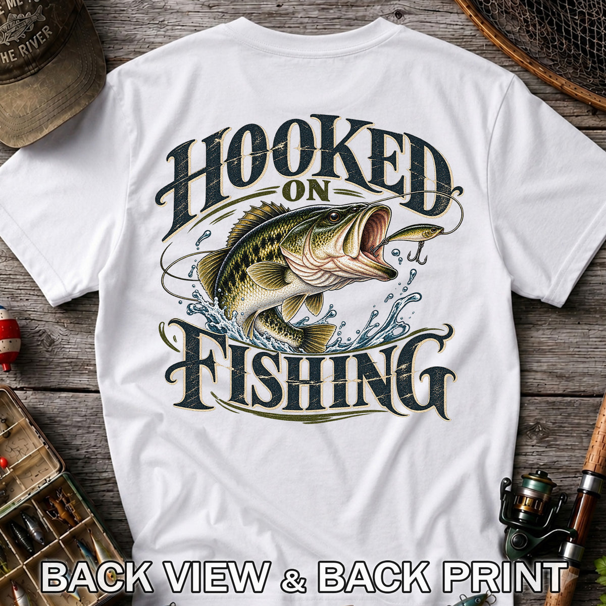 Hooked on Fishing Largemouth Bass Graphic T-Shirt | Back Print