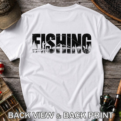 Fishing Lake Angler Vintage Graphic T-Shirt | Back Print