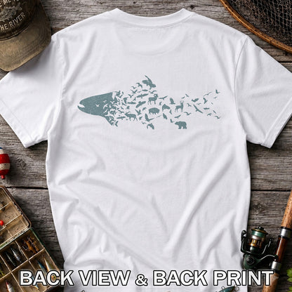 Wildlife Fish Silhouette Fishing Graphic T-Shirt | Back Print