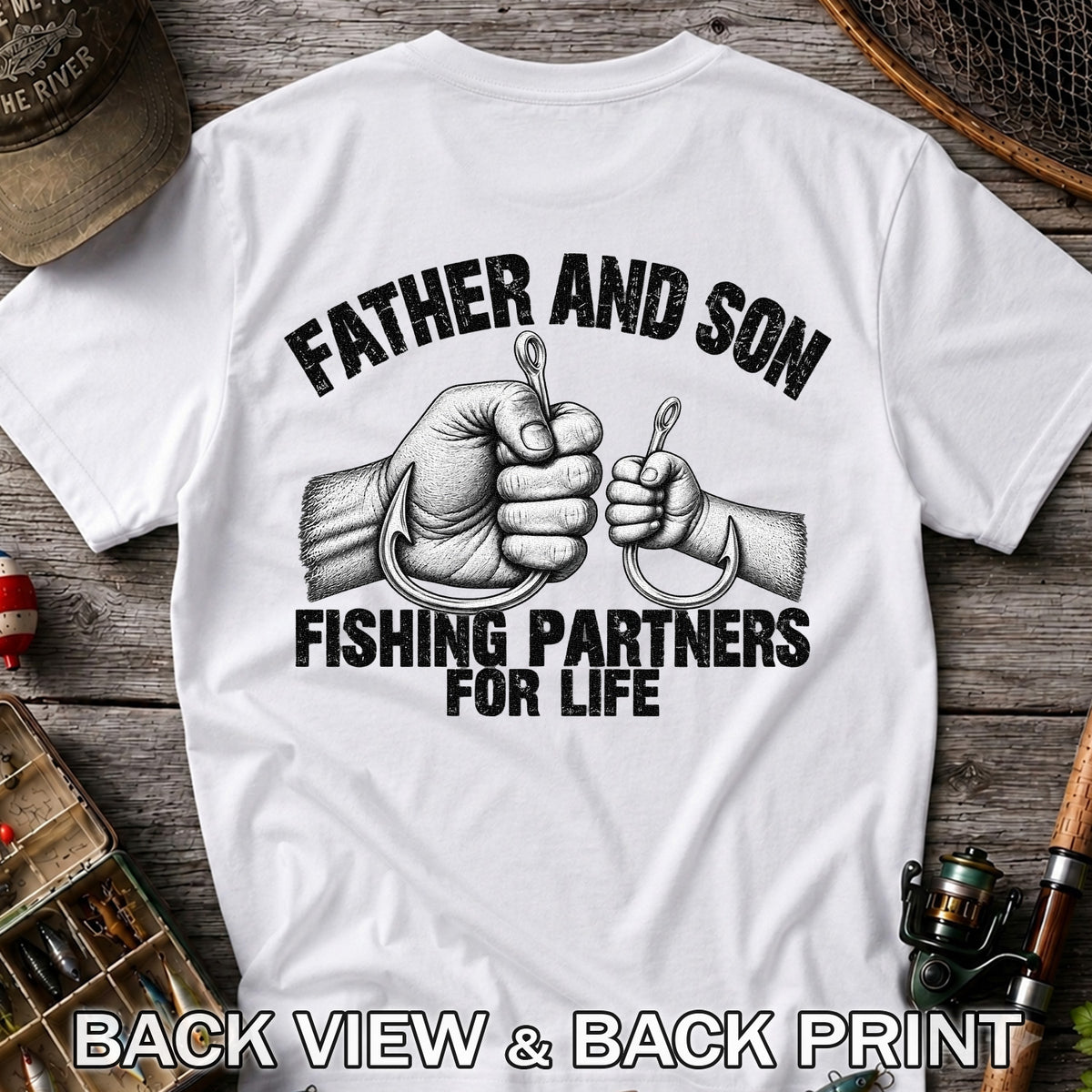 Father and Son Fishing Partners for Life Graphic T-Shirt | Back Print