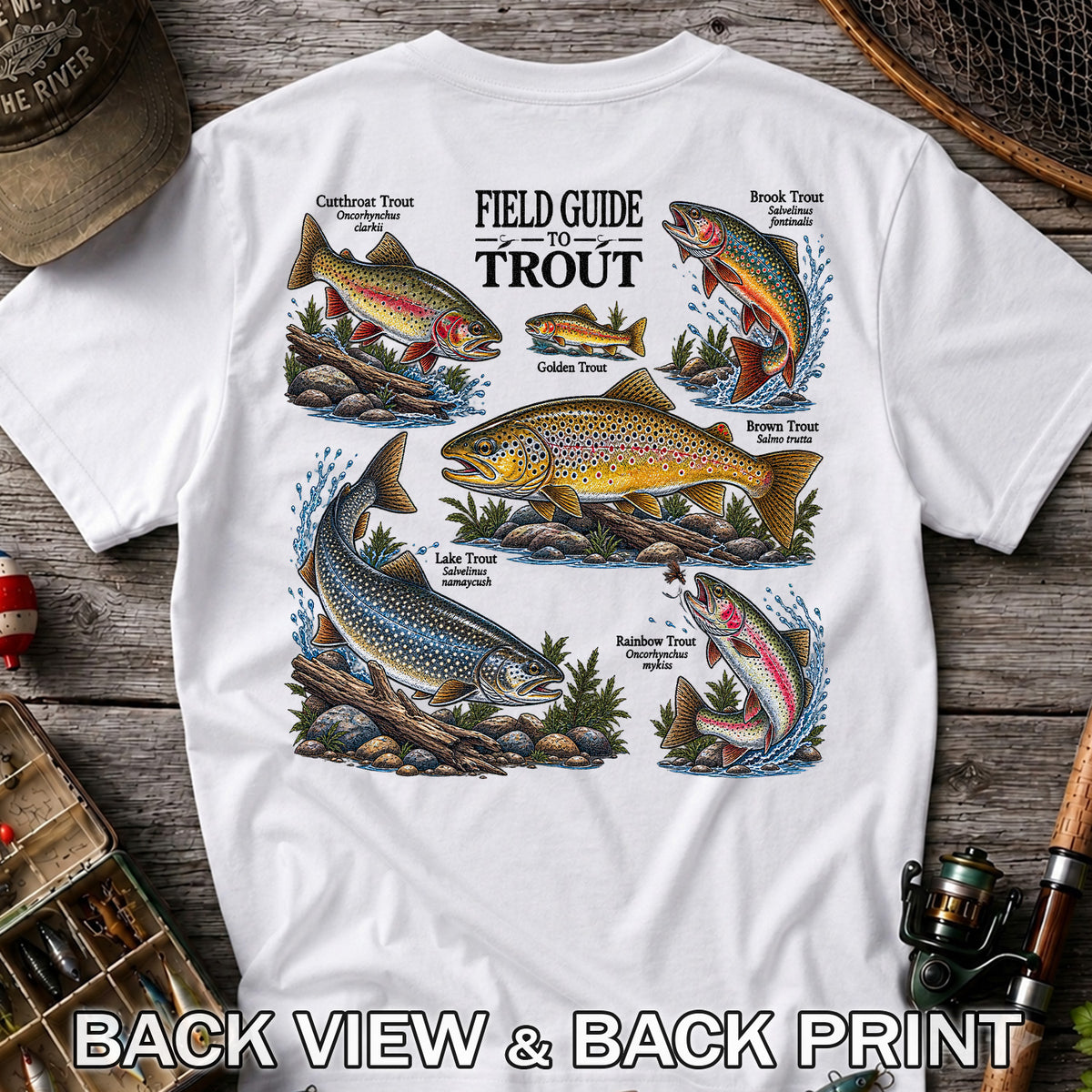 Field Guide to Trout Fishing Species Graphic T-Shirt | Back Print