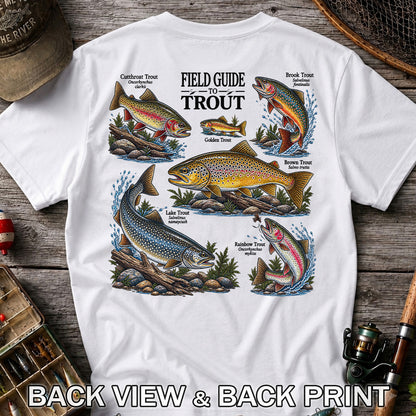 Field Guide to Trout Fishing Species Graphic T-Shirt | Back Print