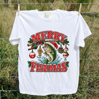 Merry Fishmas Santa Bass Christmas Fishing Graphic T-Shirt