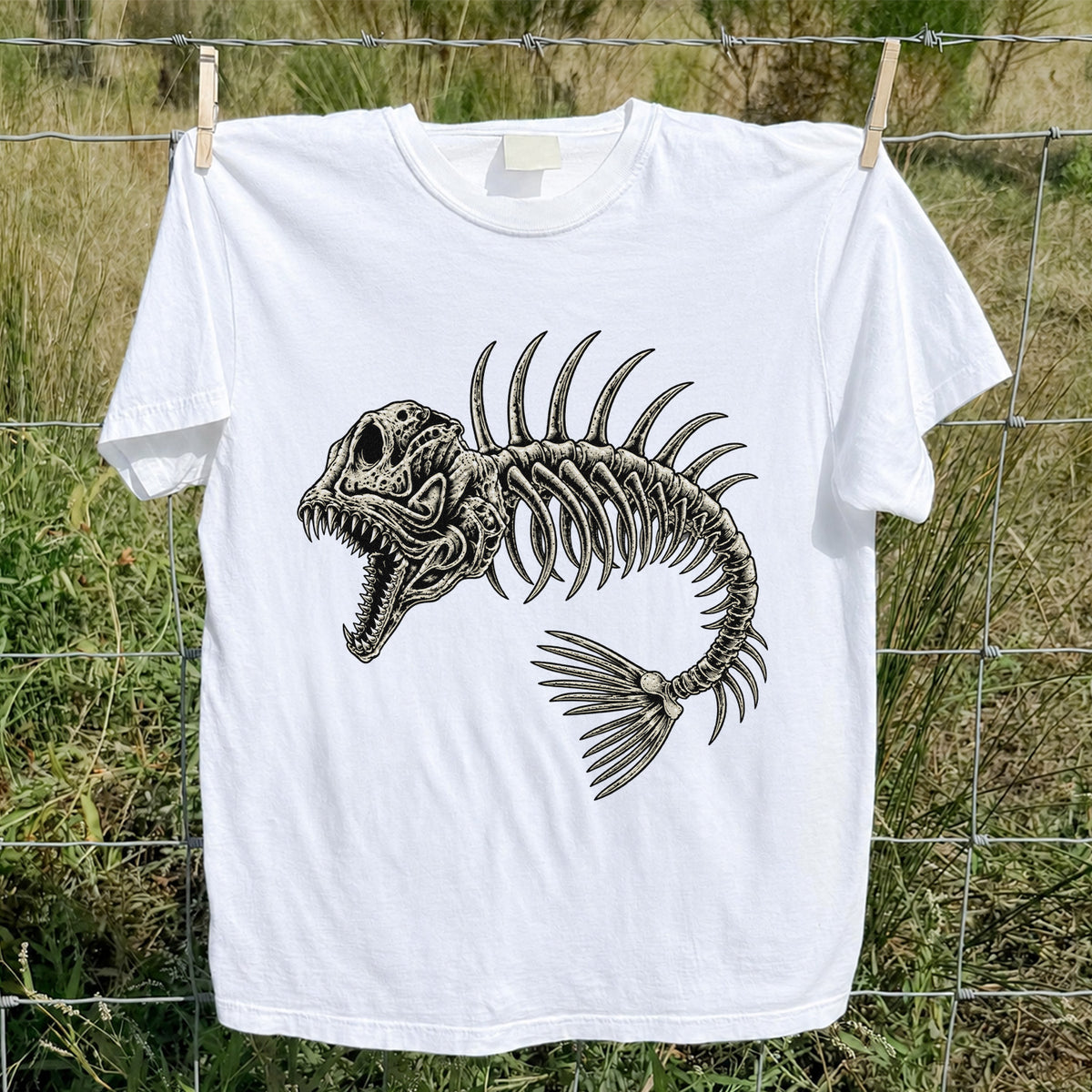 Gothic Fish Skeleton Fishing Graphic T-Shirt