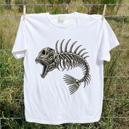 Gothic Fish Skeleton Fishing Graphic T-Shirt