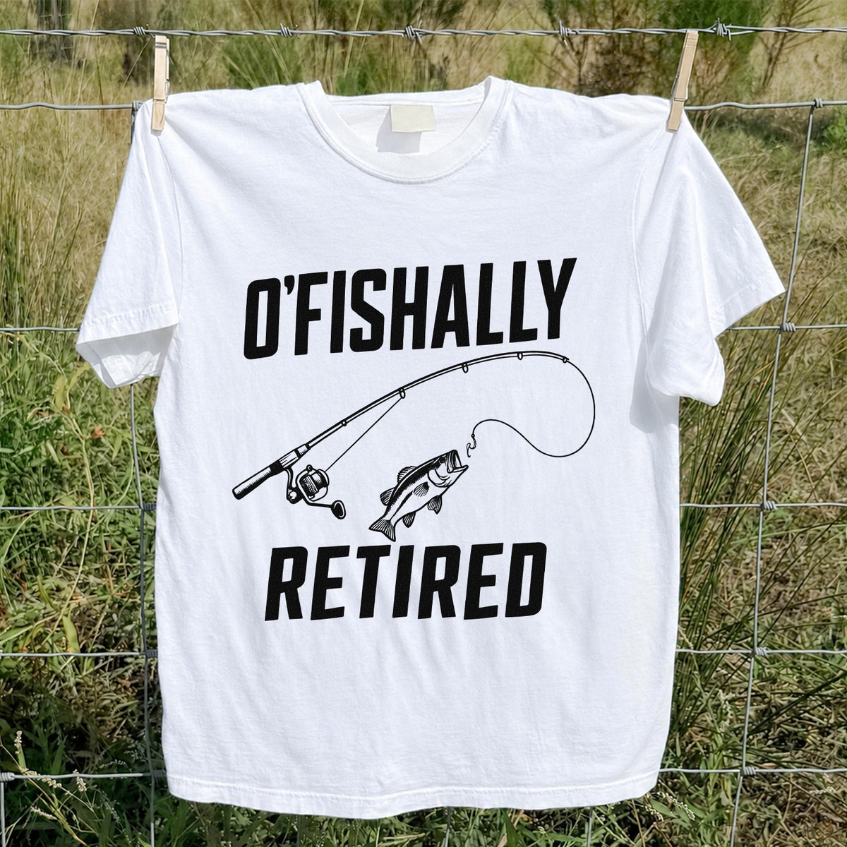 Retirement Fishing Graphic T-Shirt with Fishing Rod and Bass