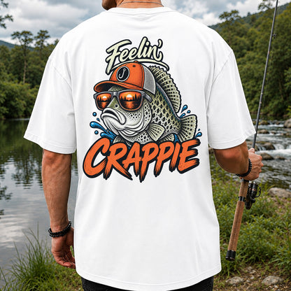 Feelin' Crappie Funny Fishing T-Shirt with Fish in Sunglasses | Back Print