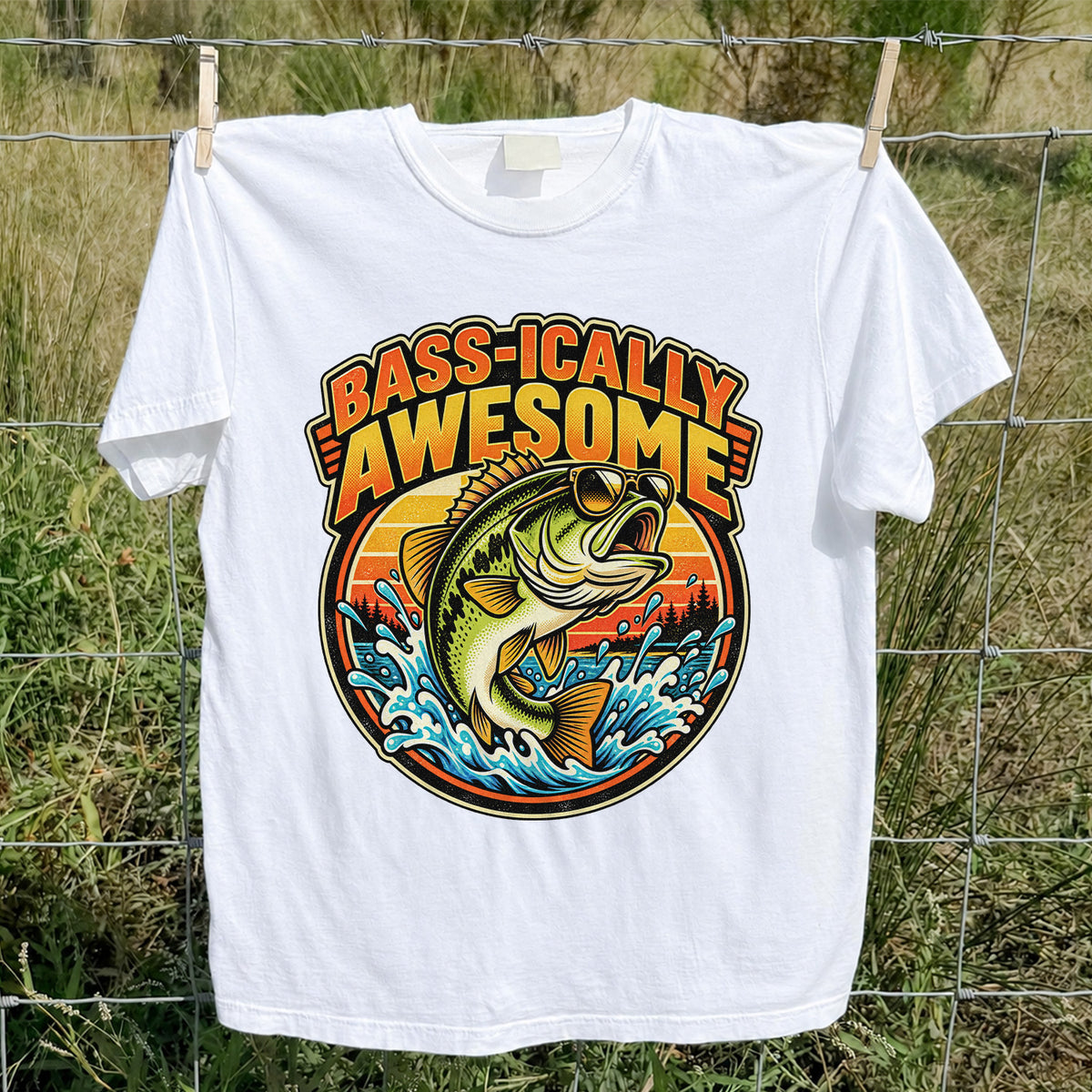 Bass-ically Awesome Funny Bass Fishing Graphic T-Shirt