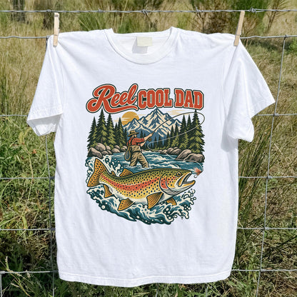 Reel Cool Dad Rainbow Trout Fly Fishing Graphic T-Shirt