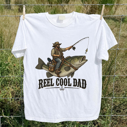 Reel Cool Dad Cowboy Riding a Bass Fishing Graphic T-Shirt