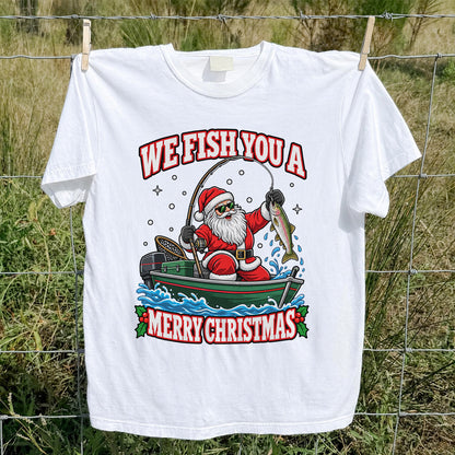 We Fish You a Merry Christmas Santa and Rainbow Trout Fishing T-Shirt