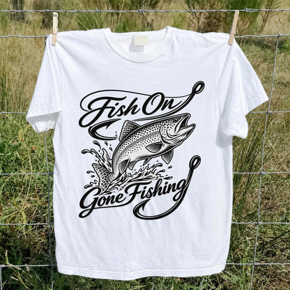 Fish On Gone Fishing Jumping Trout Graphic T-Shirt