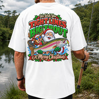 We Wish You Tight Lines Big Trout & a Merry Christmas Santa and Reindeer Fishing T-Shirt | Back Print
