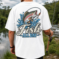 Fish All Day Jumping Rainbow Trout Fishing Graphic T-Shirt | Back Print