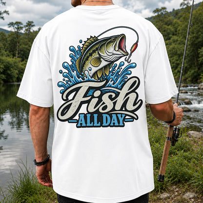 Fish All Day Jumping Bass Fishing Graphic T-Shirt | Back Print