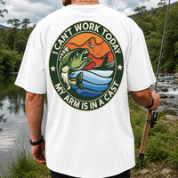 I Can't Work Today My Arm Is in a Cast Funny Bass Fishing T-Shirt | Back Print