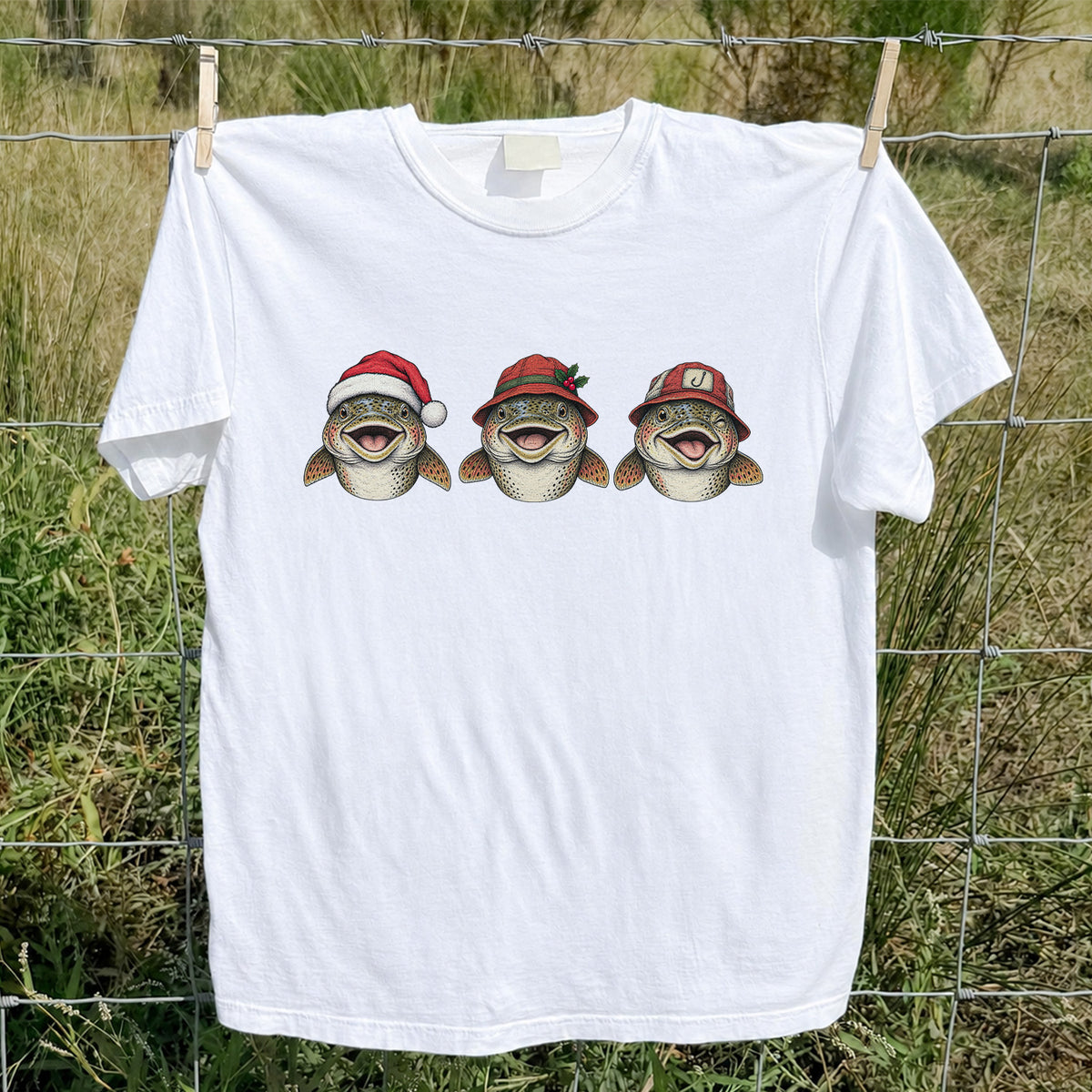 Funny Christmas Trout Trio Fishing Graphic T-Shirt