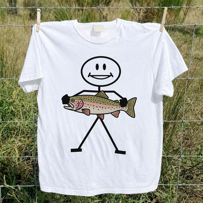 Stick Figure Holding a Rainbow Trout Fishing T-Shirt