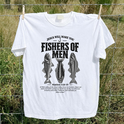 Jesus Will Make You Fishers of Men Matthew 4:18-19 Vintage Fish Graphic T-Shirt