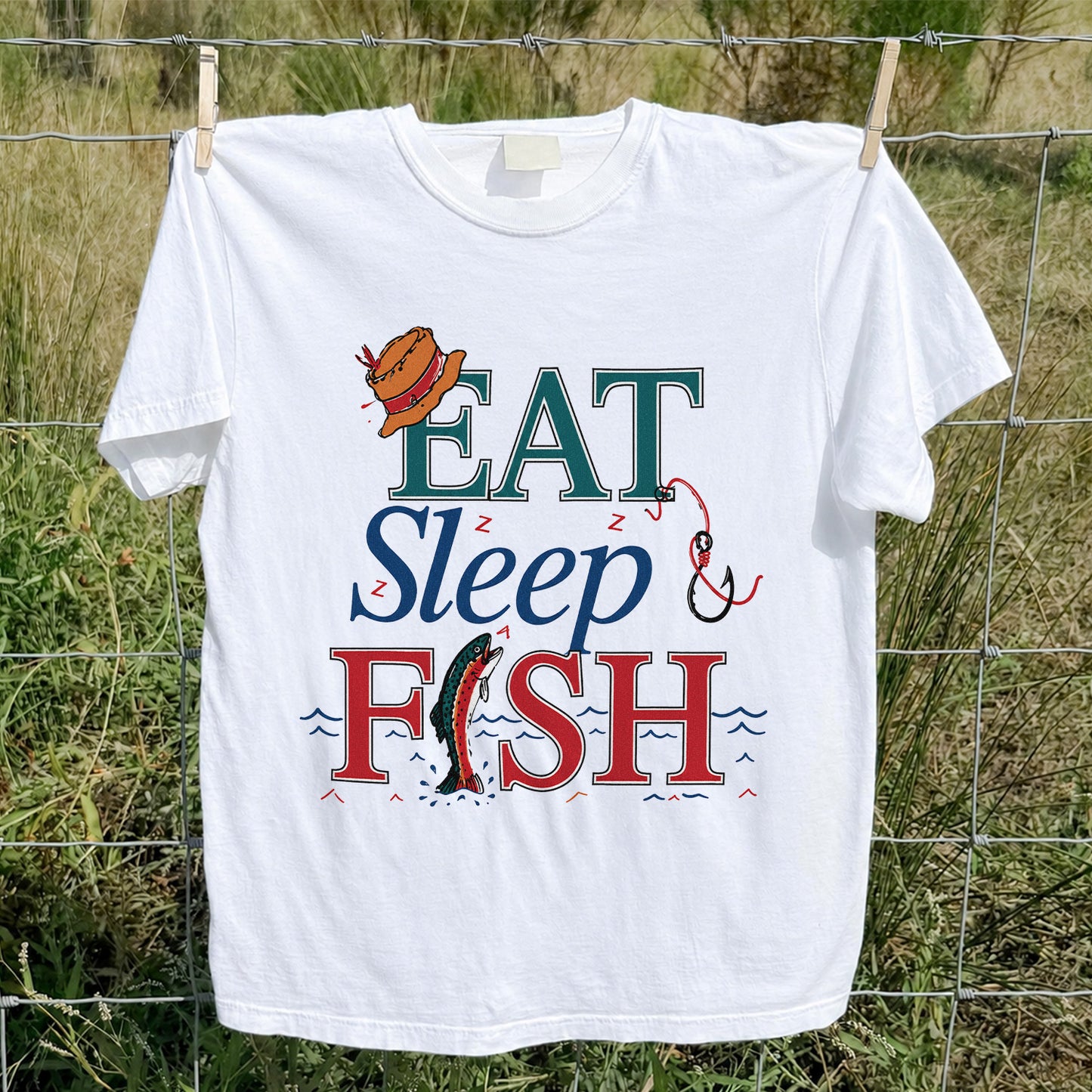 Eat Sleep Fish T-Shirt Trout Fishing Vintage Angler Tee
