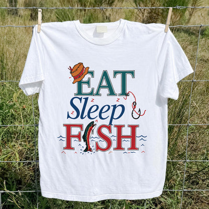 Eat Sleep Fish T-Shirt Trout Fishing Vintage Angler Tee