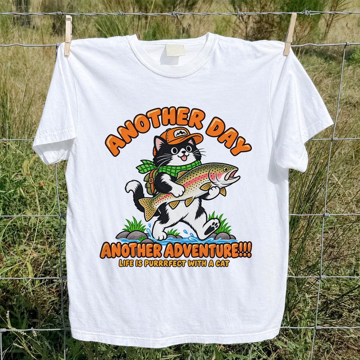 Another Day Another Adventure Cat and Trout Fishing Graphic T-Shirt