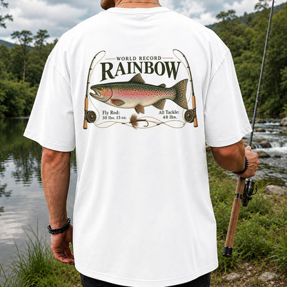 World Record Rainbow Trout Fly Fishing Graphic T-Shirt | Back Print