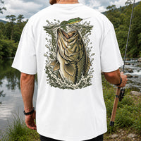 Largemouth Bass Striking a Frog Lure Fishing Graphic T-Shirt | Back Print