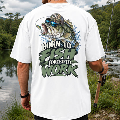 Born to Fish Forced to Work Bass Graphic T-Shirt | Back Print