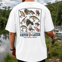 Catch Ya Later Cast Catch Repeat Fishing Lures Graphic T-Shirt | Back Print