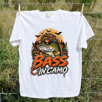 Bass in Camo Halloween Bass Fishing Graphic T-Shirt
