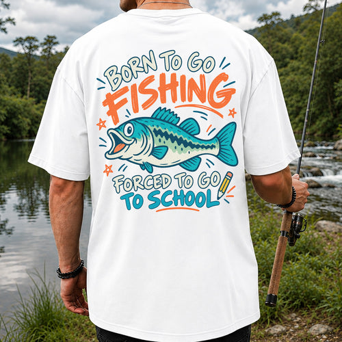 Funny Fish Fishing Graphic T-Shirt for Back to School | Back Print
