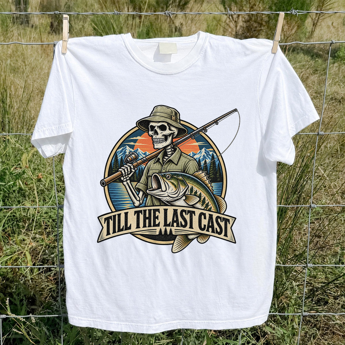 Till the Last Cast Skeleton Bass Fishing T-Shirt