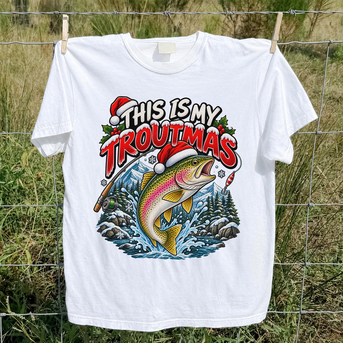 This Is My Troutmas Rainbow Trout Christmas Fishing T-Shirt