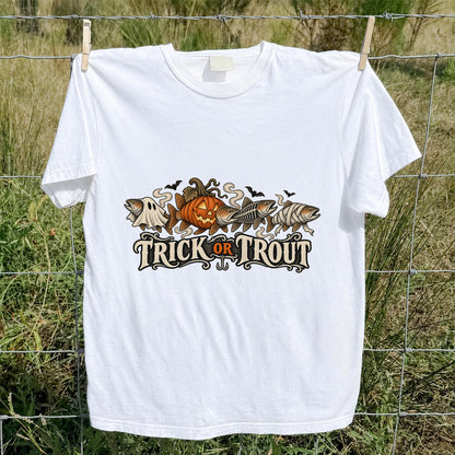 Trick or Trout Halloween Fish Lineup Fishing T-Shirt