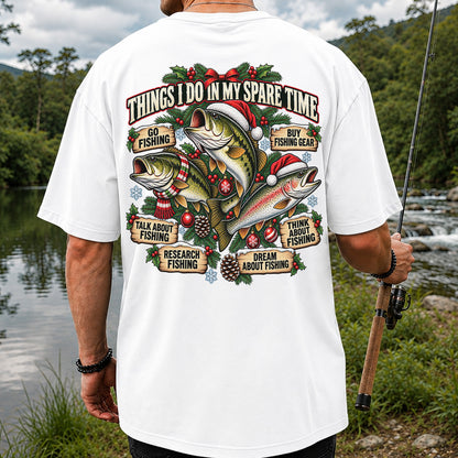 Things I Do in My Spare Time Christmas Bass and Trout Fishing T-Shirt | Back Print