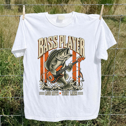 Bass Playing Guitar Vintage Fishing Graphic T-Shirt