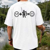 Fishing Turns Sad Face Into Happy Face Graphic T-Shirt | Back Print