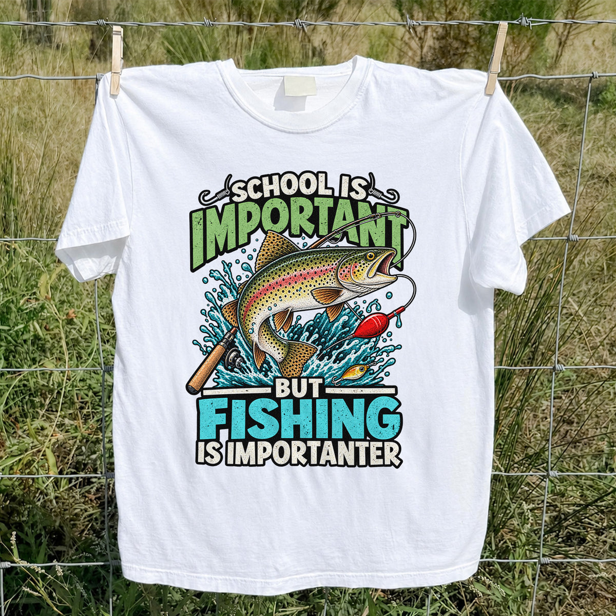 School Is Important But Fishing Is Importanter Rainbow Trout T-Shirt