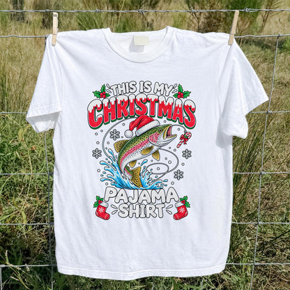 This Is My Christmas Pajama Shirt Rainbow Trout Fishing T-Shirt