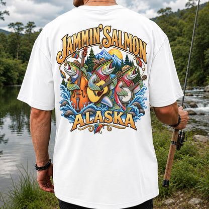 Salmon Music Band Alaska Fishing Graphic T-Shirt | Back Print