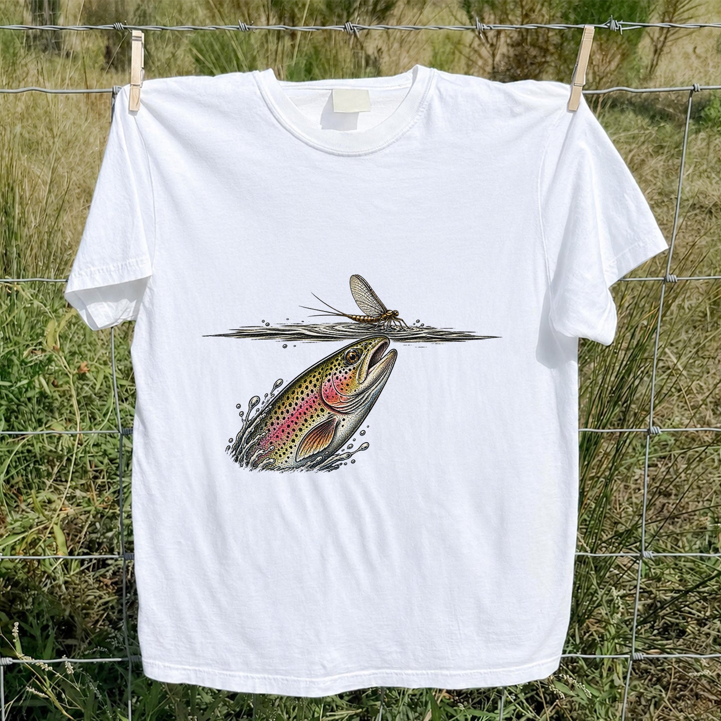 Rainbow Trout Rising to Mayfly Fishing Graphic T-Shirt