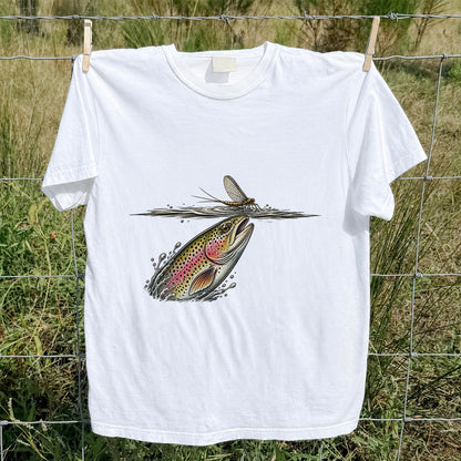 Rainbow Trout Rising to Mayfly Fishing Graphic T-Shirt